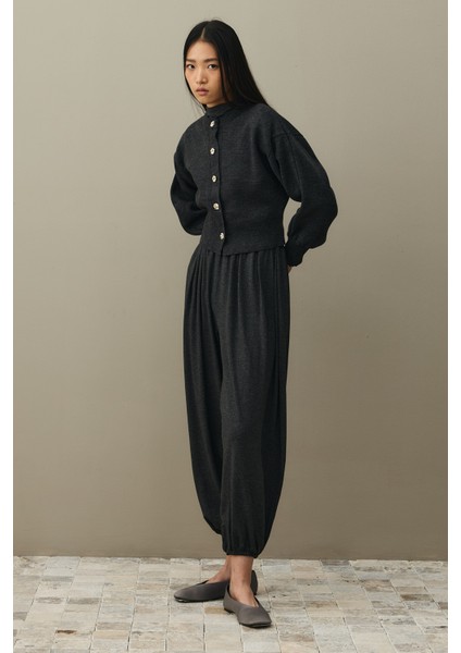 Dore Düğmeli Triko Hırka Antrasit