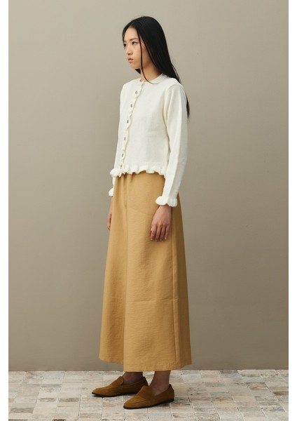 Ince Fırfırlı Tiftik Hırka Ekru