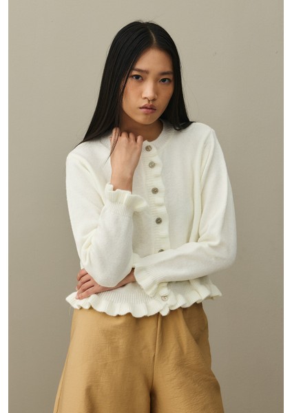 Ince Fırfırlı Tiftik Hırka Ekru fırsatları