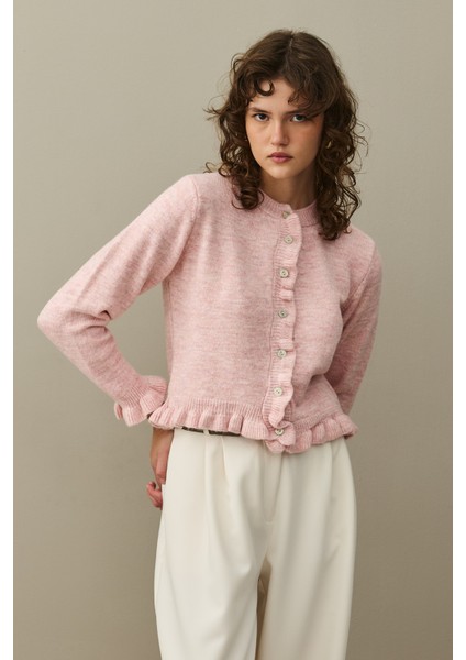 Ince Fırfırlı Tiftik Hırka Pembe fiyatları