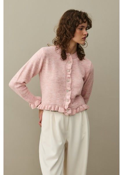 Ince Fırfırlı Tiftik Hırka Pembe modelleri