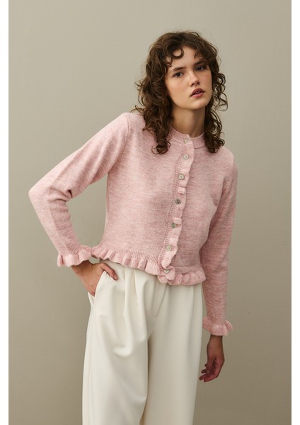 Ince Fırfırlı Tiftik Hırka Pembe fırsatları