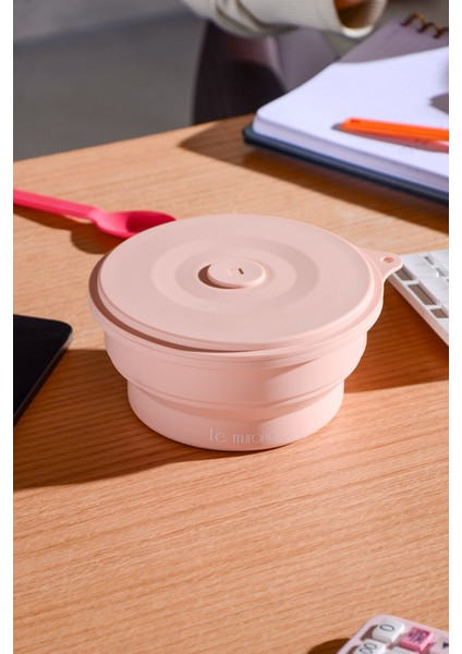 Mori Hava Sızdırmaz Yuvarlak Katlanabilir Silikon Saklama Kabı 600 ml | Pembe