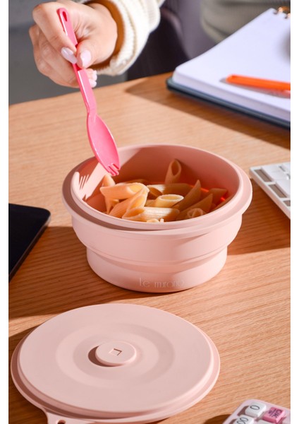 Mori Hava Sızdırmaz Yuvarlak Katlanabilir Silikon Saklama Kabı 600 ml | Pembe fiyatları