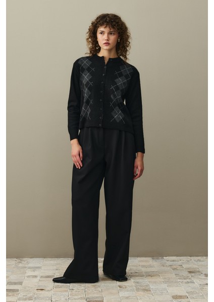 Baklava Desenli Hırka Siyah