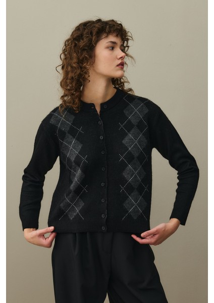 Baklava Desenli Hırka Siyah fiyatları