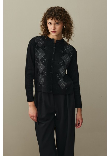 Baklava Desenli Hırka Siyah modelleri