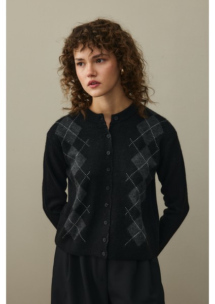 Baklava Desenli Hırka Siyah fırsatları