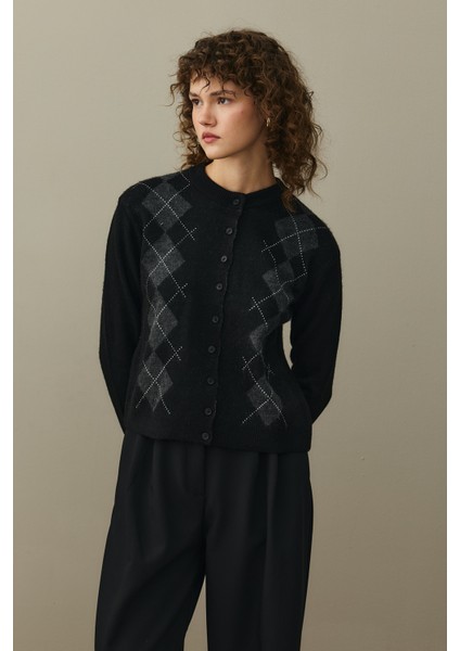 Baklava Desenli Hırka Siyah indirimleri