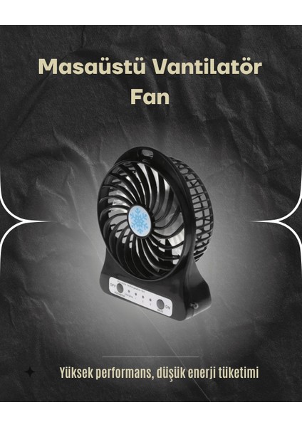 Şarjlı USB Fan – Masaüstü Mini Vantilatör, Taşınabilir, Işıklı, 3 Kademeli, Sessiz