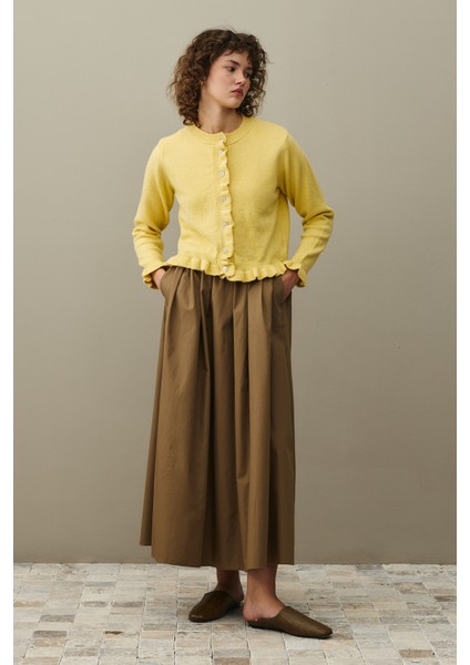 Ince Fırfırlı Tiftik Hırka Sarı