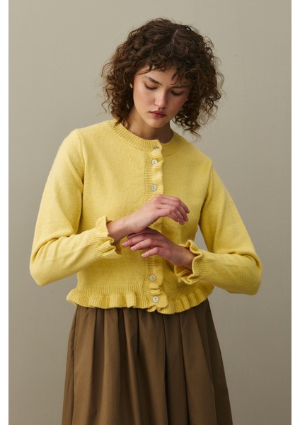 Ince Fırfırlı Tiftik Hırka Sarı fırsatları