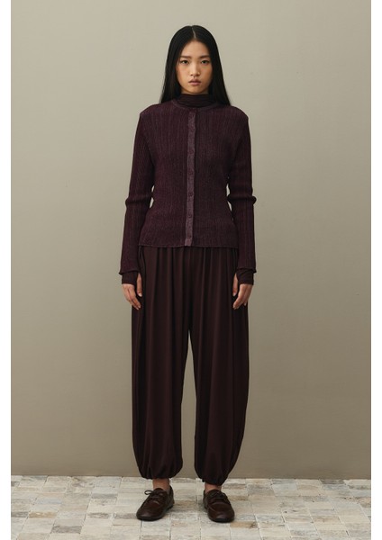 Simli Fitilli Hırka Bordo