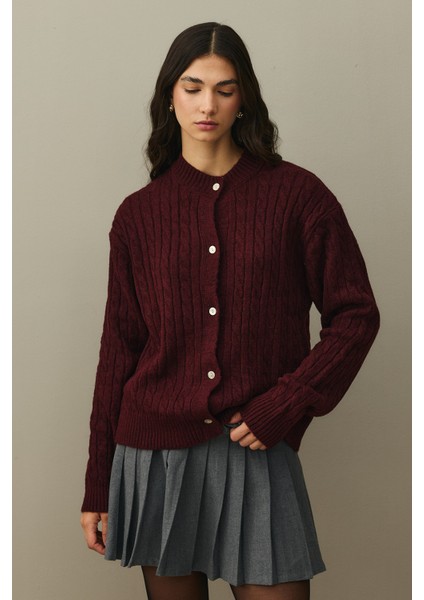 Saç Örgü Crop Hırka Bordo modelleri