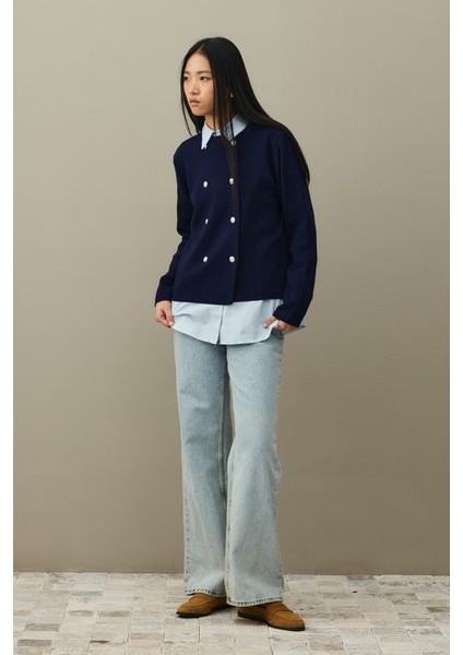 Çift Düğme Crop Hırka Lacivert fiyatları