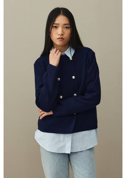 Çift Düğme Crop Hırka Lacivert modelleri