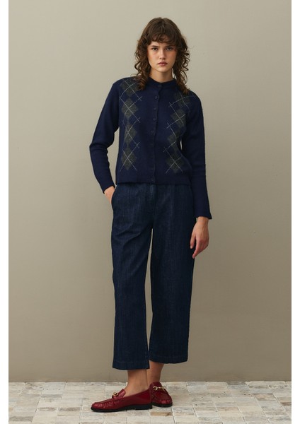 Baklava Desenli Hırka Lacivert