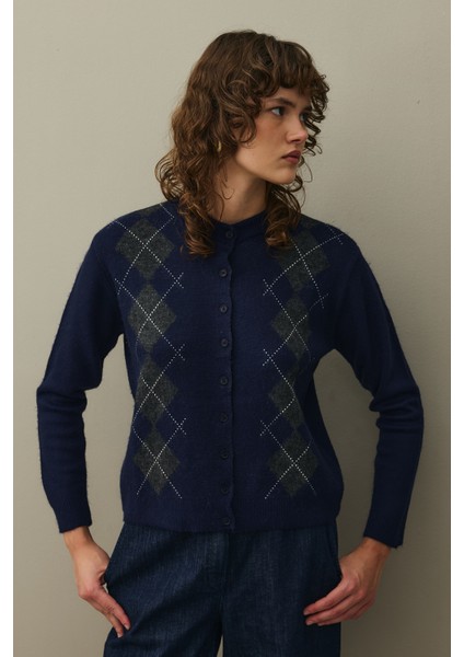 Baklava Desenli Hırka Lacivert indirimleri