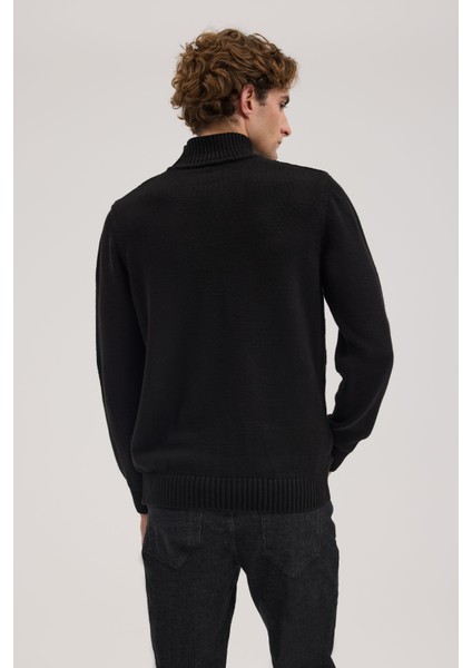 Siyah Slim Fit Yarım Balıkçı Yaka Erkek Triko fırsatları