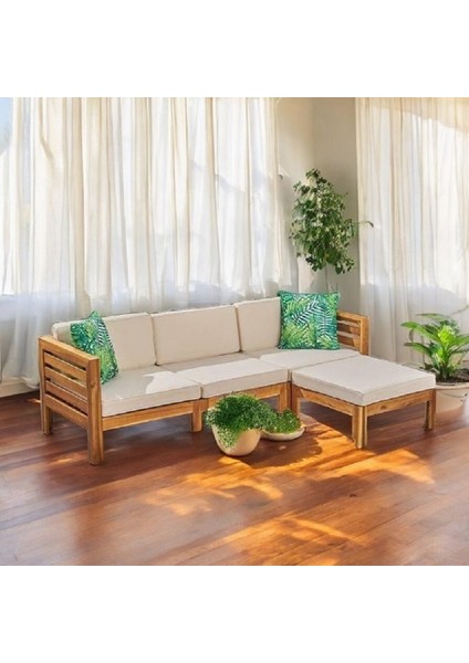 Prime Masif Kayın Ahşap Bahçe Balkon Sehpasız Köşe Takımı Meşe fiyatları