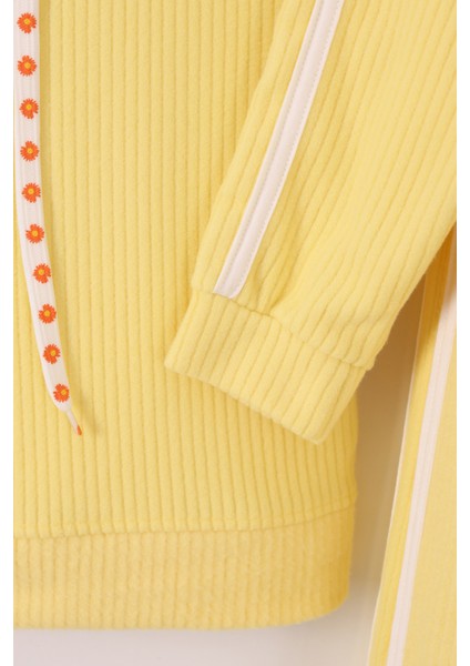 Kız Çocuk Çiçek Baskılı Ipli Şeritli Pantolon Fitilli Polar Takım modelleri