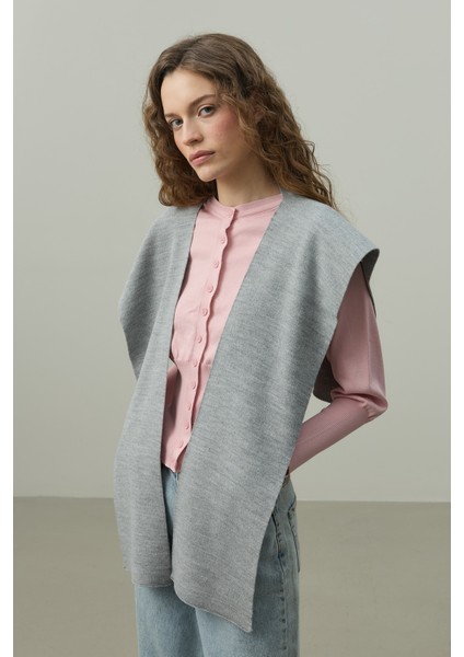 Kare Parçalı Atkı Gri Melange