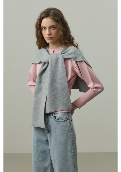 Kare Parçalı Atkı Gri Melange modelleri