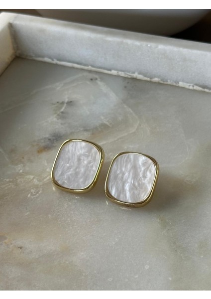 Renda Özel Seri Mermer Taş Küpe Gold