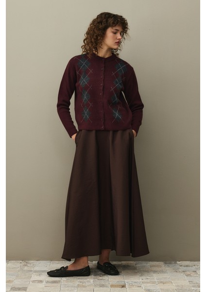 Baklava Desenli Hırka Bordo