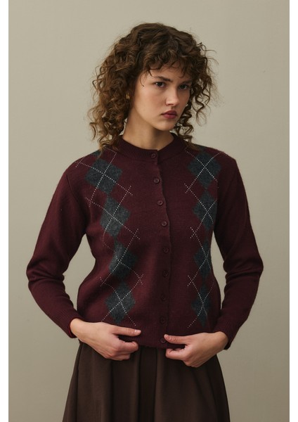 Baklava Desenli Hırka Bordo fırsatları