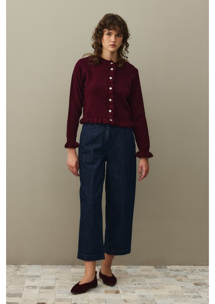 Ince Fırfırlı Tiftik Hırka Bordo fiyatları