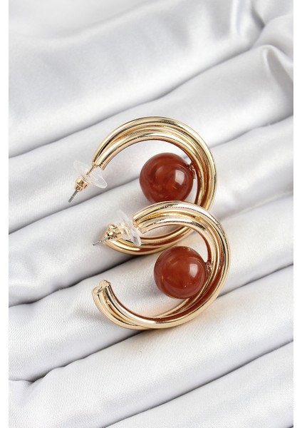 Pirinç Gold Renk Halka Model Kahverengi Boncuk Detay Kadın Küpe fiyatları