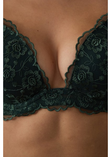 Koyu Yeşil Intense Push Up Broderie Sütyen modelleri