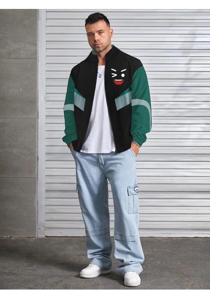 Unisex Uzun Kollu Paraşüt Kumaş Rüzgarlik - Siyah -Vlmr