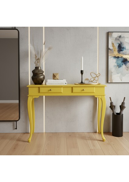 110 cm Masif Çekmeceli Lükens Sarı Dresuar