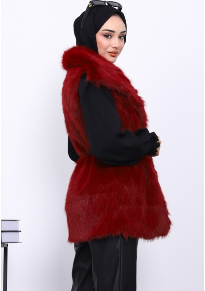 Bordo Astarlı Kemerli Kürk Yelek fırsatları