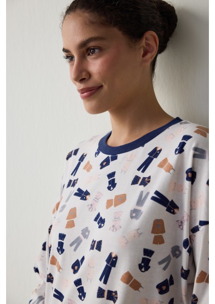 Açık Pembe Pijama Time Bisiklet Yaka Pamuklu Uzun Kollu Pijama Takımı fiyatları