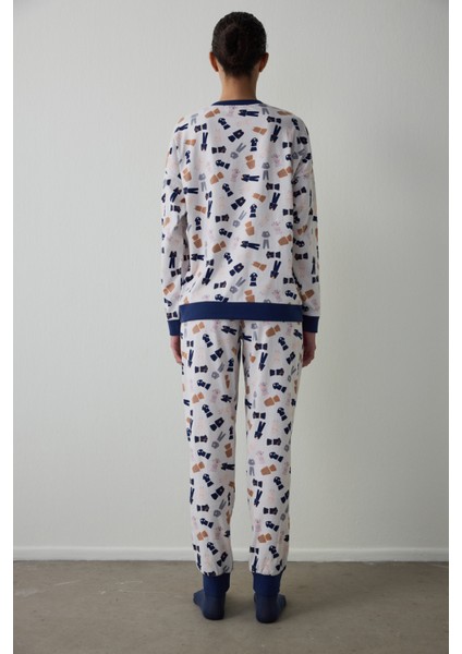 Açık Pembe Pijama Time Bisiklet Yaka Pamuklu Uzun Kollu Pijama Takımı fırsatları