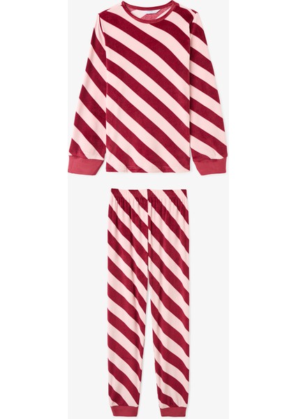 Gül Kurusu Kız Çocuk Çizgili Uzun Kollu Pijama Takımı