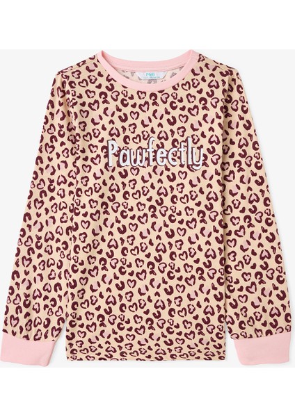 Kız Çocuk Pawfectly Leopar Desenli Pamuklu 2'li Uzun Kollu Pijama Takımı