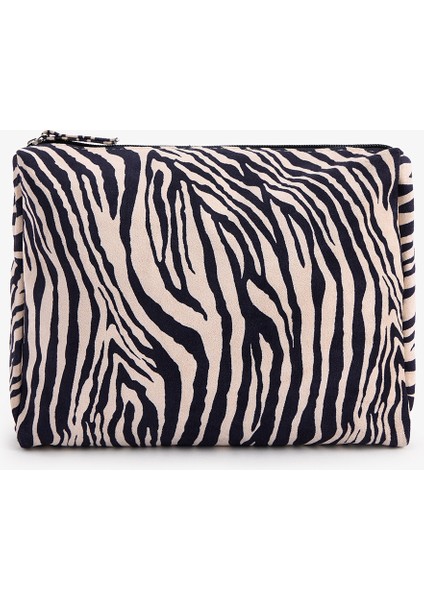 Siyah Zebra Desenli Makyaj Çantası