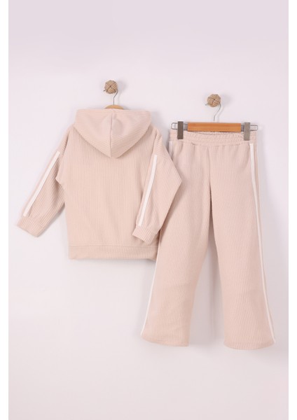 Kız Çocuk Çiçek Baskılı Ipli Şeritli Pantolon Fitilli Polar Takım fiyatları