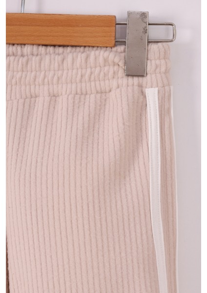 Kız Çocuk Çiçek Baskılı Ipli Şeritli Pantolon Fitilli Polar Takım fırsatları