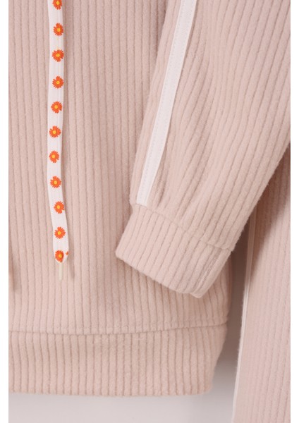 Kız Çocuk Çiçek Baskılı Ipli Şeritli Pantolon Fitilli Polar Takım indirimleri