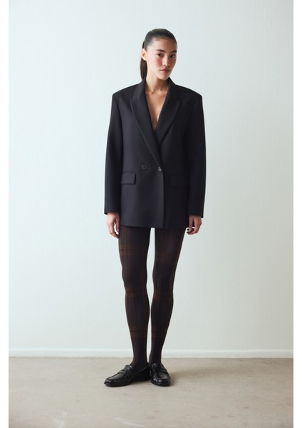 Siyah Retro Plaid Külotlu Çorap