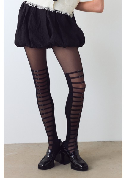 Siyah Midnight Strapped Külotlu Çorap