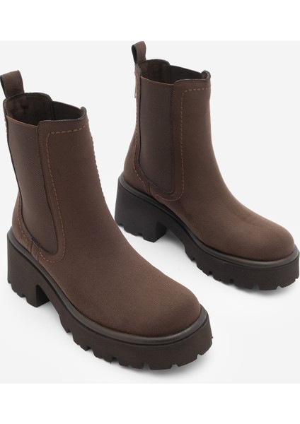 Kadın Kalın Topuklu Aksesuar Fermuarlı Lastikli Günlük Bot Fenros Kahve Süet indirimleri