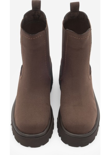 Kadın Kalın Topuklu Aksesuar Fermuarlı Lastikli Günlük Bot Fenros Kahve Süet