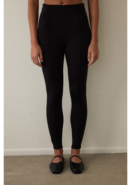 Siyah Gizli Cep Görünümlü Yüksek Bel Tayt fiyatları