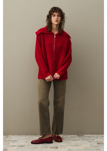 Fermuar Detaylı Hırka Kırmızı fiyatları